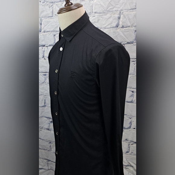 Burberry Men's Black Button Down Shirt TB Monogram Silver Buttons Size XS - Picture 11 of 16